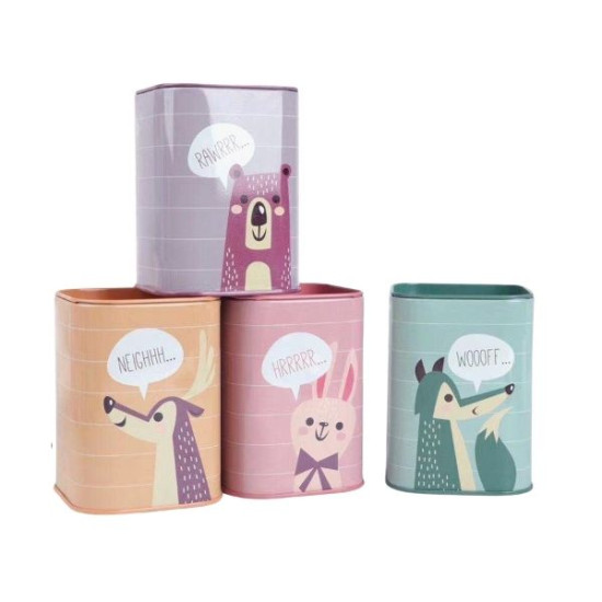 Κουμπαράς Μεταλλικός Τετράγωνος Ζωάκια 8x8x11cm 4 Σχέδια