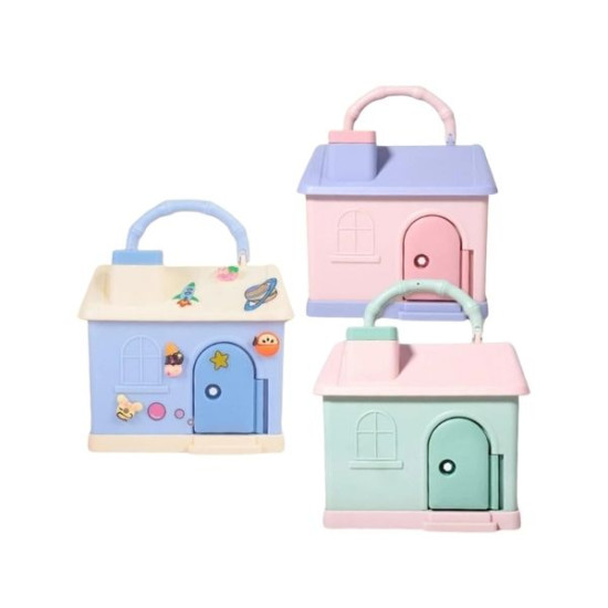 Κουμπαράς Σπιτάκι Με Χερούλι & Λουκέτο 3 Χρώματα 15x11x14cm