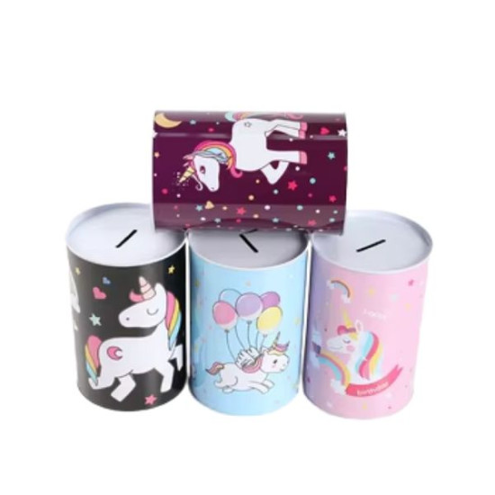 Κουμπαράς Μεταλλικός Μονόκερος Ø10x15cm 4 Σχέδια