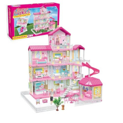 Κουκλόσπιτο DIY 4όροφο Με 3 Φιγούρες, Έπιπλα & Φως 366τμχ