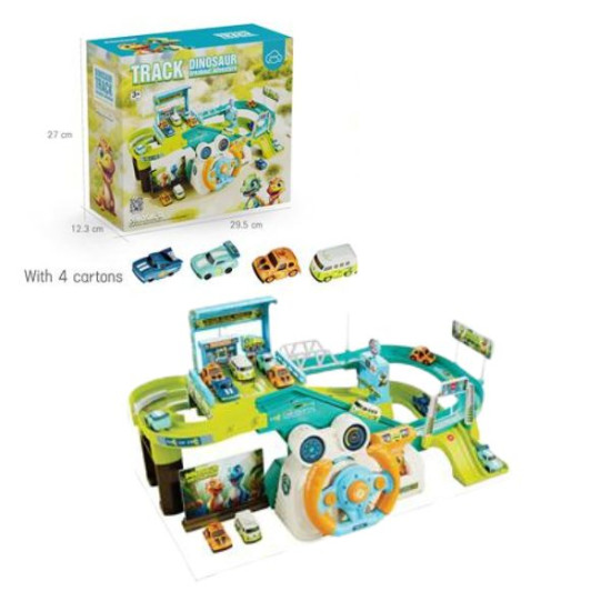 Πίστα Δεινόσαυρος Με Τιμόνι, 4 Οχήματα & Ήχο