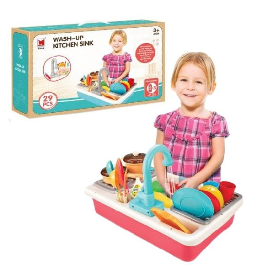 Παιχνίδι Νεροχύτης Με Τρεχούμενο Νερό & Αξεσουάρ 29τμχ 2 Χρώματα