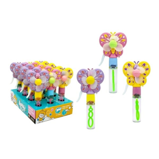 Σαπουνόφουσκα Μπουκάλι - Ανεμιστηράκι Πεταλούδα 3 Χρώματα 20cm Display 12