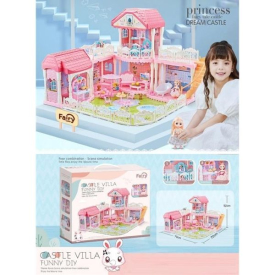 Κουκλόσπιτο DIY Βίλλα Με Αυλή & Φιγούρα