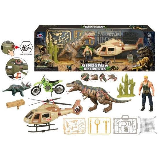 Δεινόσαυρος Τυραννόσαυρος, Φιγούρα, Ελικόπτερο Με Ήχο & Αξεσουάρ