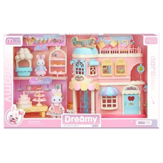 Κουκλόσπιτο Ζαχαροπλαστείο Με 2 Φιγούρες Λαγουδάκια & Έπιπλα