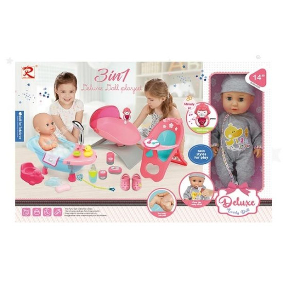 Κούκλα Μωρό 35cm Κάνει Πιπί, Με Μπανάκι, Καρεκλάκι & Αξεσουάρ Σ5