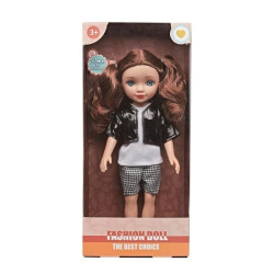 Κούκλα 30cm Με Μαύρο Τζάκετ & Καρό Παντελόνι