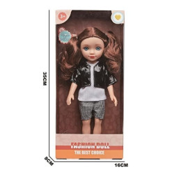 Κούκλα 30cm Με Μαύρο Τζάκετ & Καρό Παντελόνι