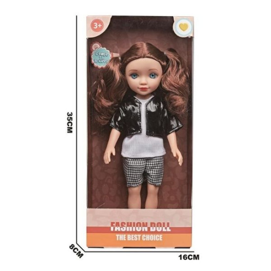 Κούκλα 30cm Με Μαύρο Τζάκετ & Καρό Παντελόνι