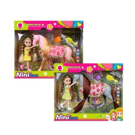 Κούκλα Μανεκέν 15cm Με Αλογο & Αξεσουάρ 2 Χρώματα