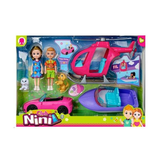 Κούκλες Μανεκέν 15cm Με Αυτοκίνητο, Ελικόπτερο, Βάρκα & Ζωάκια