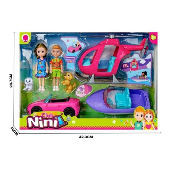 Κούκλες Μανεκέν 15cm Με Αυτοκίνητο, Ελικόπτερο, Βάρκα & Ζωάκια