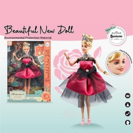 Κούκλα Μανεκέν 29cm Με Κόκκινο Φόρεμα Με Μαύρο Τούλι