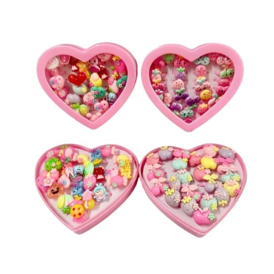 Δαχτυλίδια Παιδικά Σε Κασετίνα Καρδιά 24τμχ 4 Σχέδια