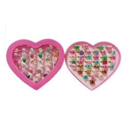 Δαχτυλίδια Παιδικά Σε Κασετίνα Καρδιά 36τμχ 2 Σχέδια