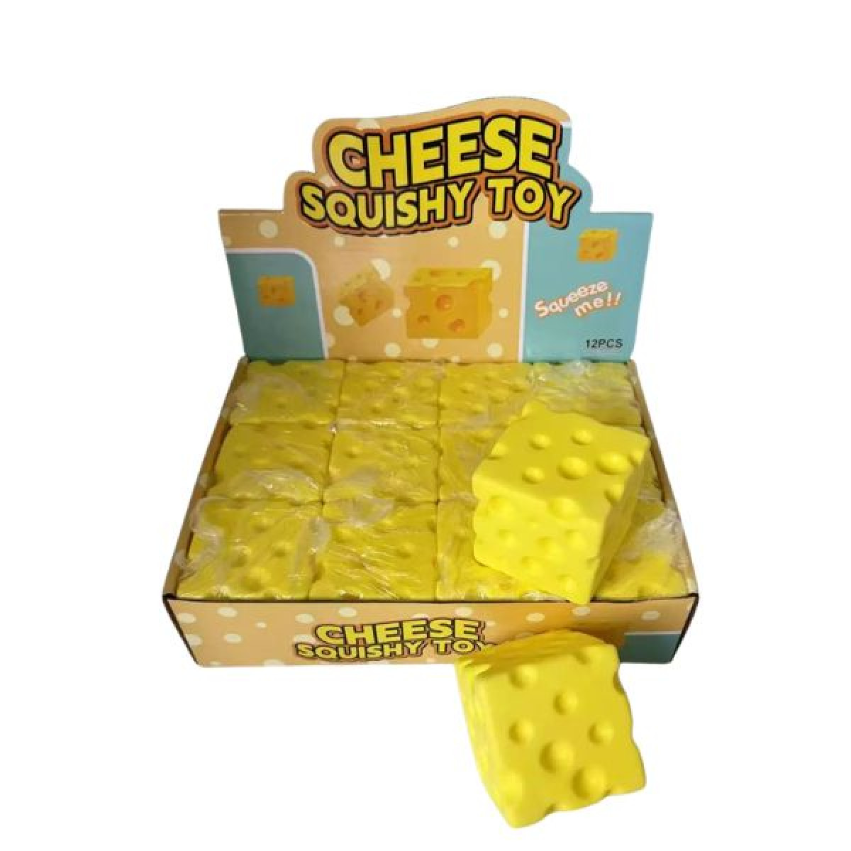 Squishy Τυρί 7cm Διάφορα Χρώματα 7x7x7cm Display 12