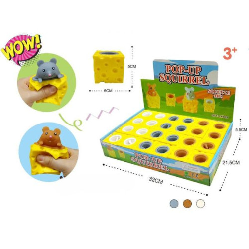 Squishy Τυρί Με Ποντικάκι Διάφορα Χρώματα 4x4cm Display 24