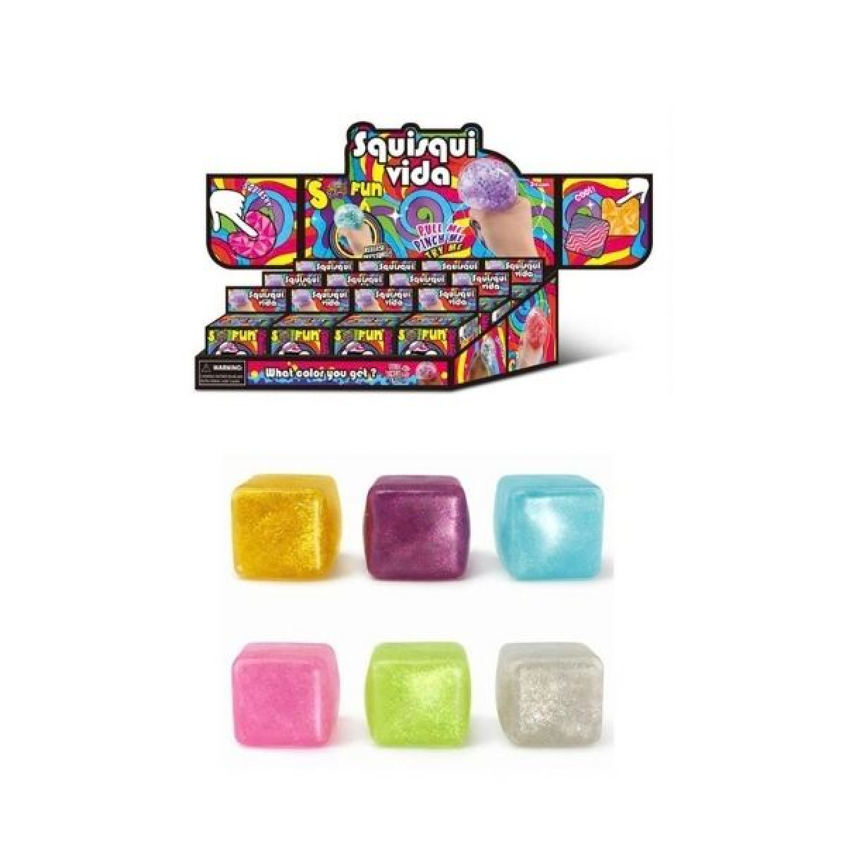 Squishy Κύβος Glitter Διάφορα Χρώματα 6x6x6cm Display 12